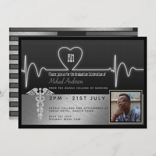 Uitnodiging tot het Afstuderen van de mannelijke v (Voorkant / Achterkant)