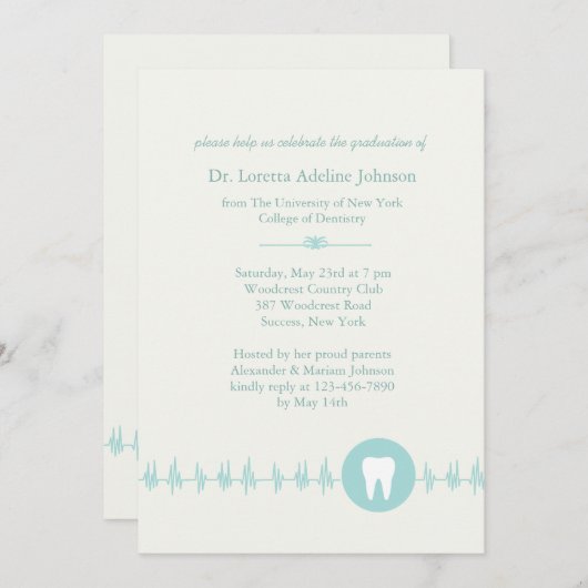 Uitnodiging tot het Afstuderen van de tandheelkund (Voorkant / Achterkant)