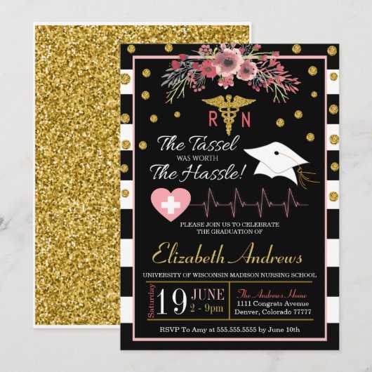 Uitnodiging tot het Afstuderen van de verpleegkund (Voorkant / Achterkant)