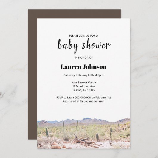 Uitnodiging tot het Baby shower Arizona Desert (Voorkant / Achterkant)
