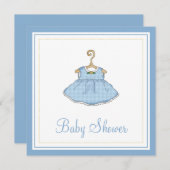 Uitnodiging tot het Baby shower Blue Dress (Little (Voorkant / Achterkant)