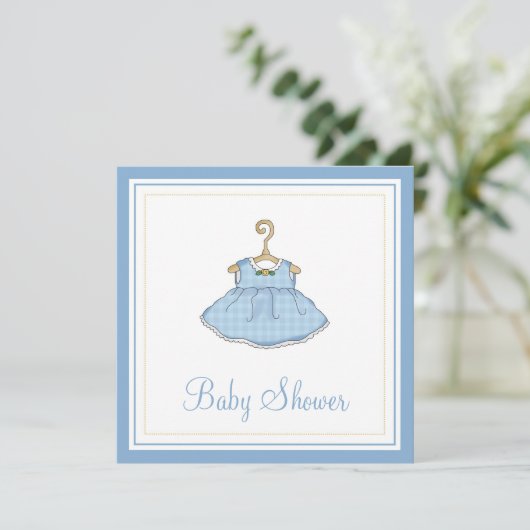 Uitnodiging tot het Baby shower Blue Dress (Little (Staand voorkant)