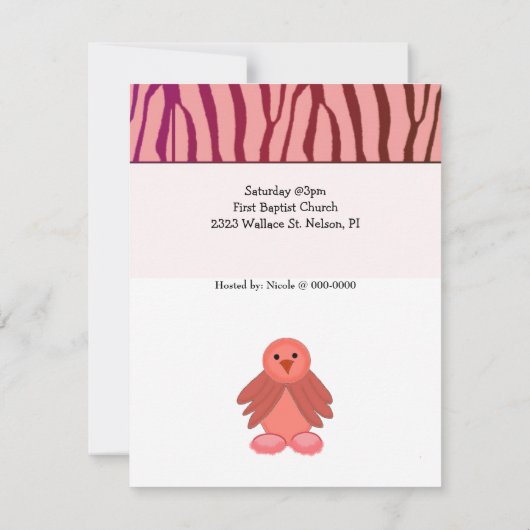 Uitnodiging tot het Baby shower Coral Birdie (Achterkant)