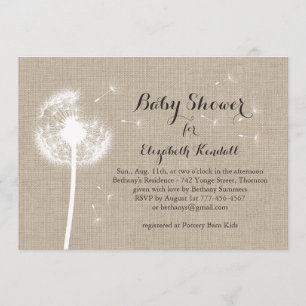 Uitnodiging tot het Baby shower Dandelion Burlap