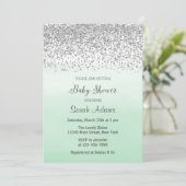 Uitnodiging tot het Baby shower Mint en Silver (Staand voorkant)