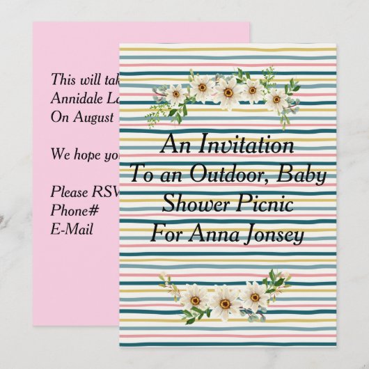 Uitnodiging tot het Baby shower Picnic (Voorkant / Achterkant)