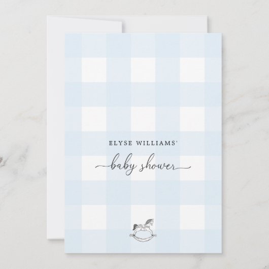 Uitnodiging tot het Baby shower Rocking Horse Blue (Achterkant)