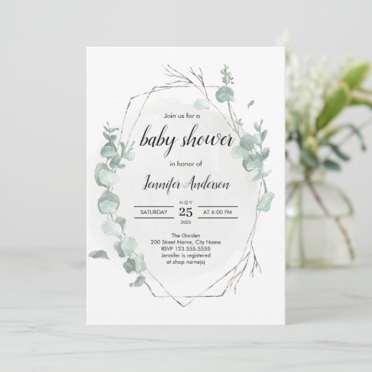 Uitnodiging tot het Baby shower Rustic Eucalyptus (Staand voorkant)