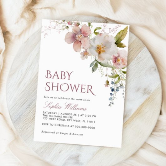 Uitnodiging tot het Baby shower Rustic Wildflower