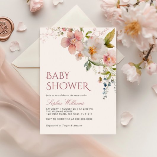 Uitnodiging tot het Baby shower Rustic Wildflower