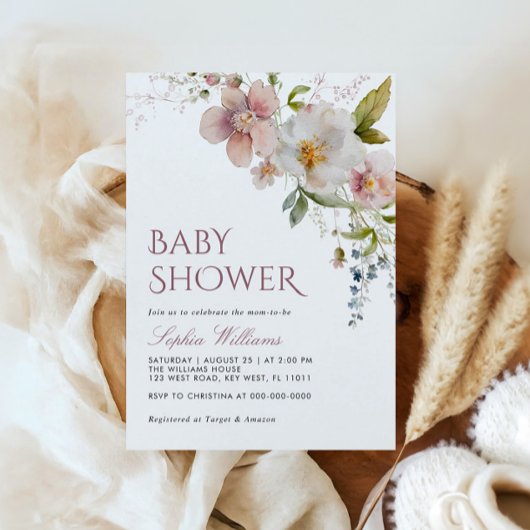 Uitnodiging tot het Baby shower Rustic Wildflower