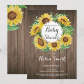 Uitnodiging tot het Baby shower Rustige zonnebloem (Voorkant / Achterkant)