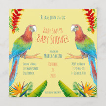 Uitnodiging tot het Baby shower Tropical Macaw Par