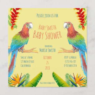 Uitnodiging tot het Baby shower Tropical Macaw Par