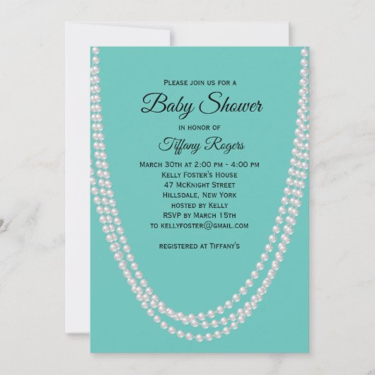 Uitnodiging tot het Baby shower Turquoise en Pearl (Voorkant)