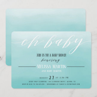 Uitnodiging tot het Baby shower Turquoise Ombre Bo