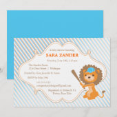 Uitnodiging tot het Baby shower van Baseball Lion (Voorkant / Achterkant)