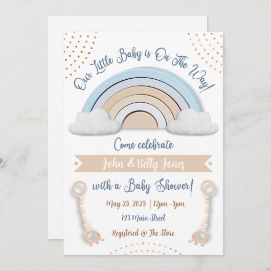 Uitnodiging tot het Baby shower van Boho (Voorkant / Achterkant)