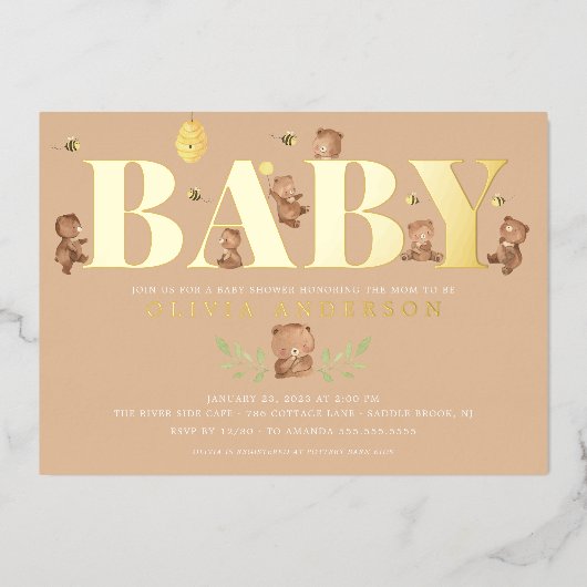 Uitnodiging tot het Baby shower van Cream Honey Be (Voorkant)