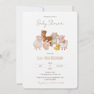 Uitnodiging tot het Baby shower van "Cute Farm Ani