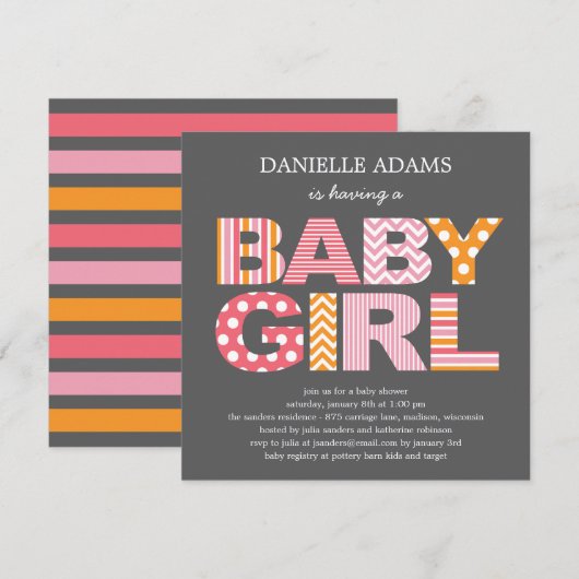 Uitnodiging tot het Baby shower van Cutout - Girl (Voorkant / Achterkant)