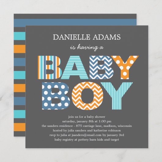 Uitnodiging tot het Baby shower van Cutout Letters (Voorkant / Achterkant)