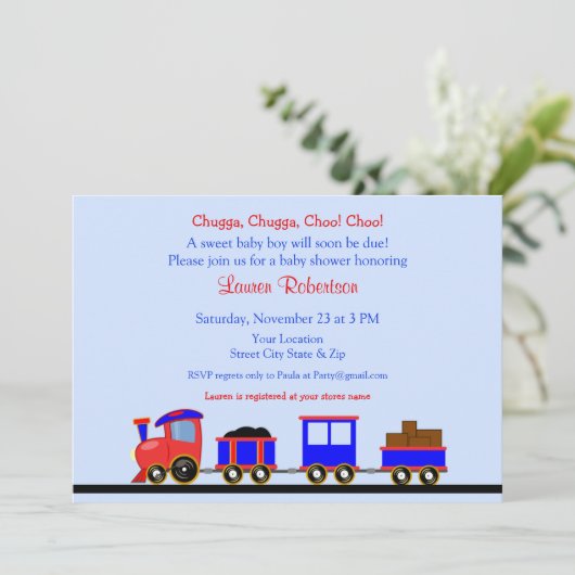 Uitnodiging tot het Baby shower van de rode en bla (Staand voorkant)