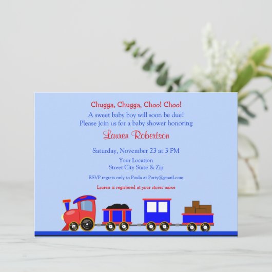 Uitnodiging tot het Baby shower van de rode en bla (Staand voorkant)