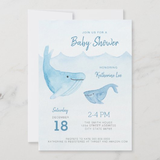 Uitnodiging tot het Baby shower van de walvisvaart (Voorkant)