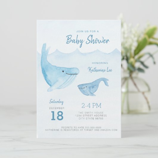 Uitnodiging tot het Baby shower van de walvisvaart (Staand voorkant)
