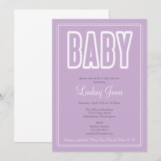 Uitnodiging tot het Baby shower van de Wavy Border (Voorkant / Achterkant)