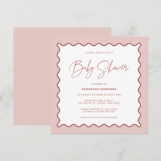 Uitnodiging tot het Baby shower van de Wavy Border (Voorkant / Achterkant)