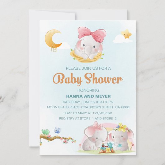 Uitnodiging tot het Baby shower van dieren (Voorkant)