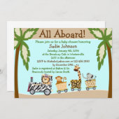 Uitnodiging tot het Baby shower van dierentreinen (Voorkant / Achterkant)