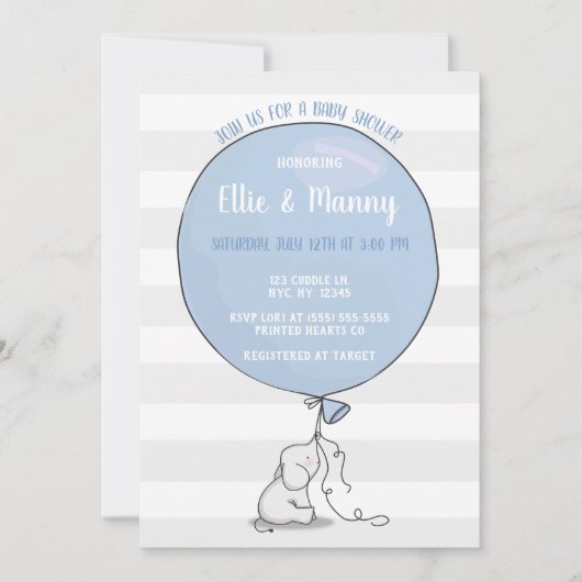 Uitnodiging tot het Baby shower van Elephant en Ba (Voorkant)