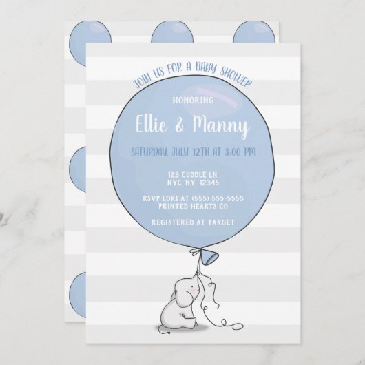Uitnodiging tot het Baby shower van Elephant en Ba (Voorkant / Achterkant)