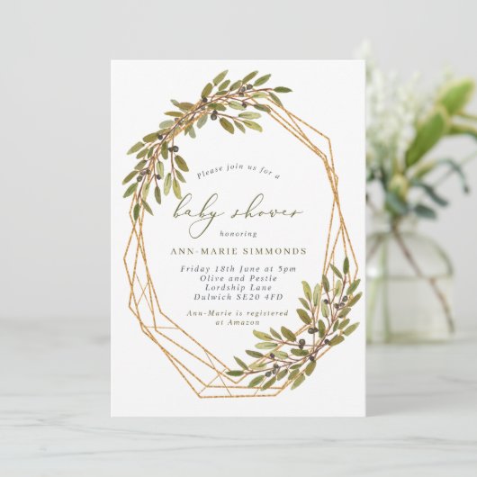 Uitnodiging tot het Baby shower van Geometrische b (Staand voorkant)