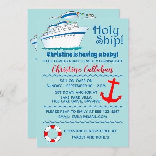  uitnodiging tot het Baby shower van het Heilige S (Voorkant / Achterkant)