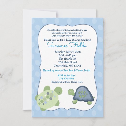 Uitnodiging tot het Baby shower van het schildpad  (Voorkant)