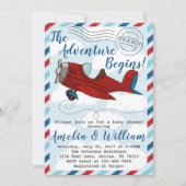 Uitnodiging tot het Baby shower van het vliegtuig (Voorkant)