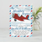 Uitnodiging tot het Baby shower van het vliegtuig (Staand voorkant)