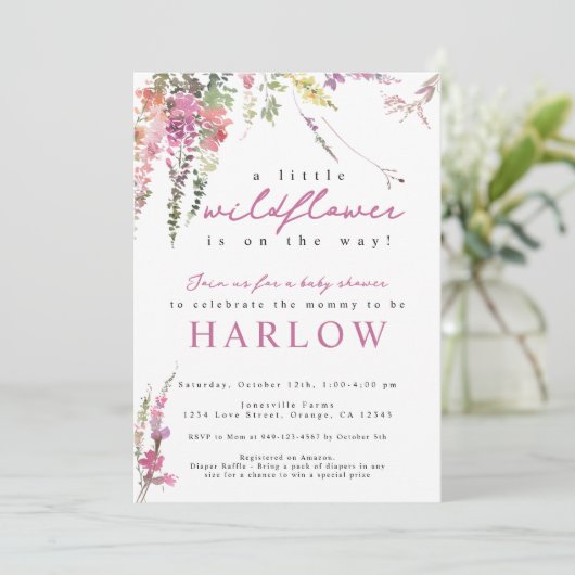 Uitnodiging tot het Baby shower van lente-wilde-bl (Staand voorkant)