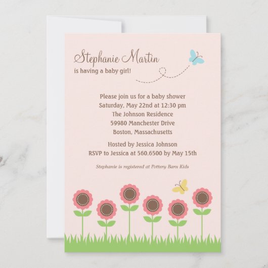 Uitnodiging tot het Baby shower van Precious Bloom (Voorkant)