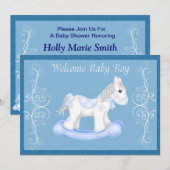 Uitnodiging tot het Baby shower van Rocking Horse  (Voorkant / Achterkant)