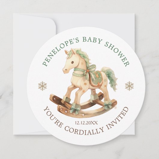 Uitnodiging tot het Baby shower van Rocking Horse (Voorkant)