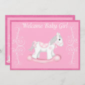 Uitnodiging tot het Baby shower van Rocking Horse  (Voorkant / Achterkant)