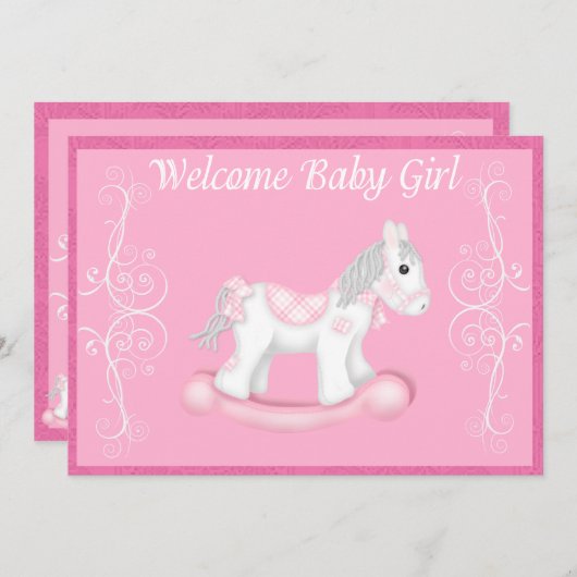 Uitnodiging tot het Baby shower van Rocking Horse  (Voorkant / Achterkant)