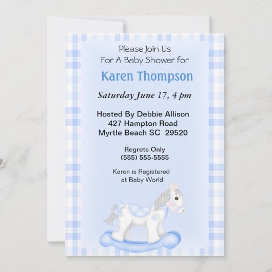 Uitnodiging tot het Baby shower van Rocking Horse (Voorkant)