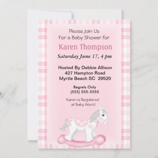 Uitnodiging tot het Baby shower van Rocking Horse (Voorkant)