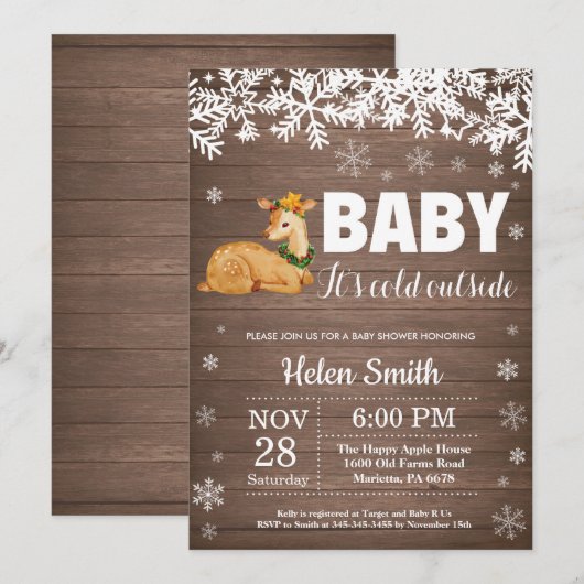 Uitnodiging tot het Baby shower van Rustic Deer (Voorkant / Achterkant)